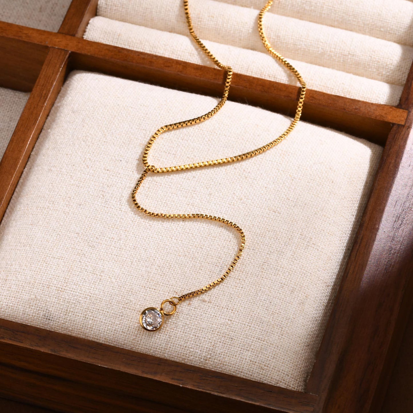 Women's Jewelry Fashion Stainless Steel Box Chain Y-Necklace Gold
