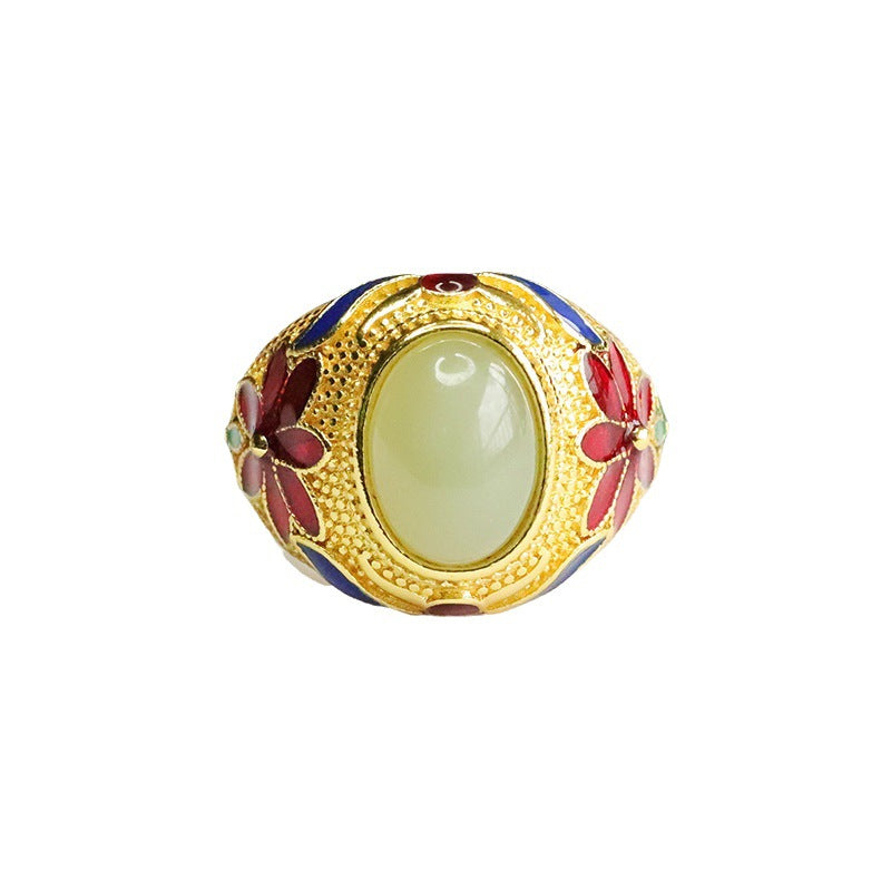 Qingshui Hetian Jade Flower Ring