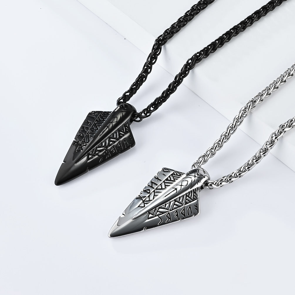 Planderful Hip Hop Trend Stainless Steel Viking Text Double Sided Necklace For Men With Arrow Symbol