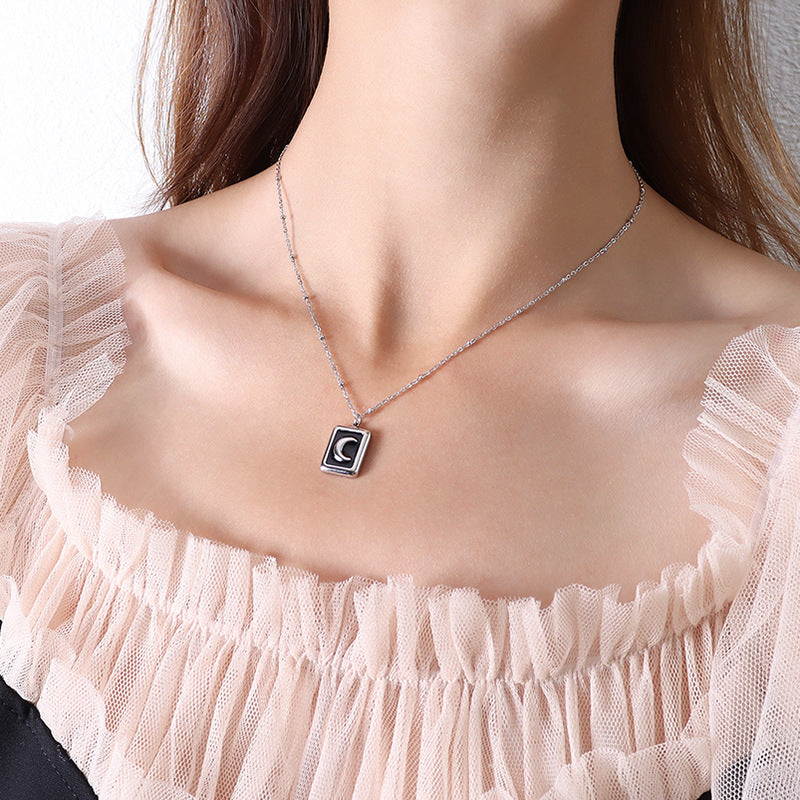 European and American Moon Pendant Necklace - Stylish Titanium Steel Neckchain for Women
