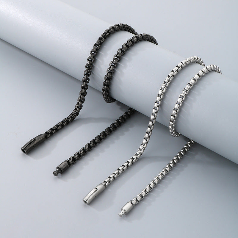 And Plain Chain Necklace, Style Rock Retro Square Pearl Chain Magnetic Buckle Titanium