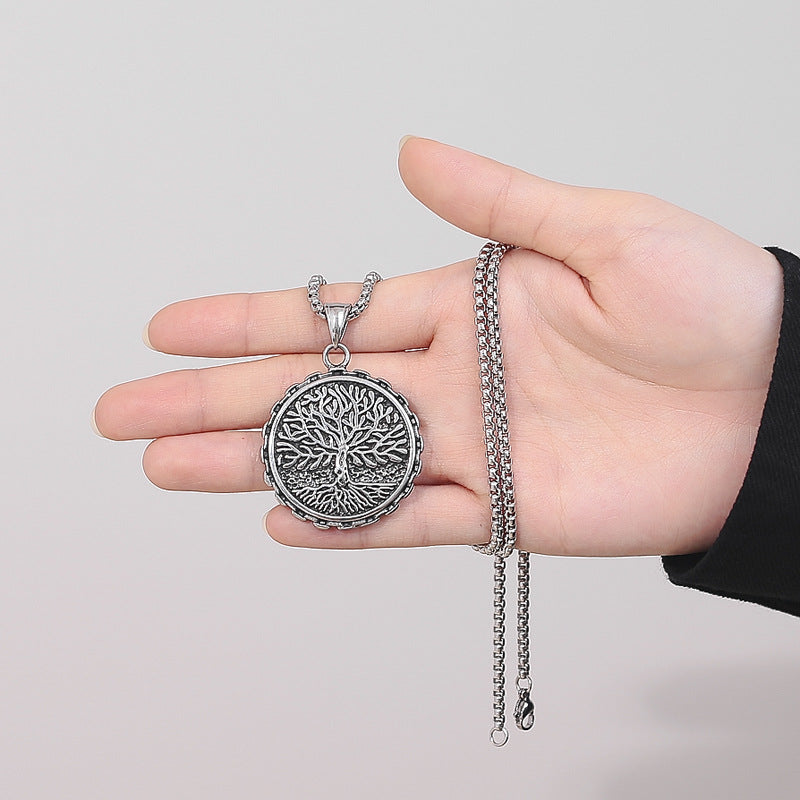 Steel Necklace - Elegant Viking Tree Of Life Pendant For Everyday Wear, Durable Modern Jewelry Gift