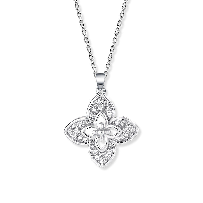 Windmill Four-leaf Clover Necklace S925 Sterling Silver Retro