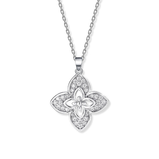 Windmill Four-leaf Clover Necklace S925 Sterling Silver Retro