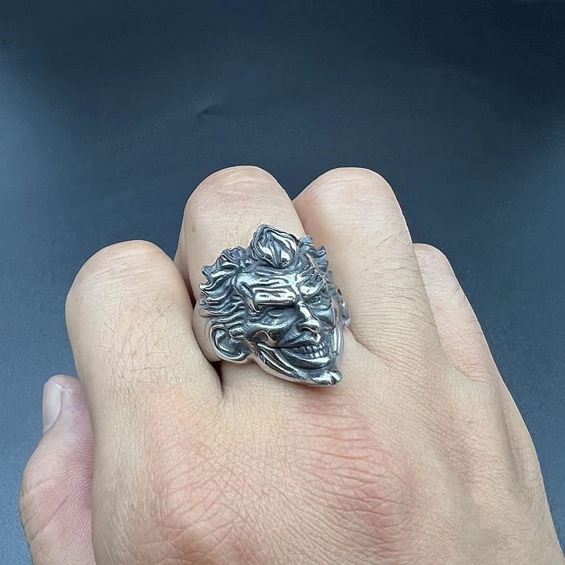 Planderful Punk Ring Clown Head Stainless Steel Three Dimensional Engraving Mens Ring