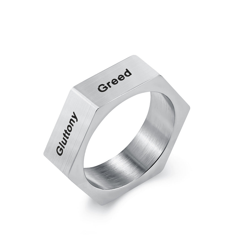 Steel Ring - Statement Genderless Everyday Genie Collection Inspired by Seven Deadly Sins and Virtues - Planderful
