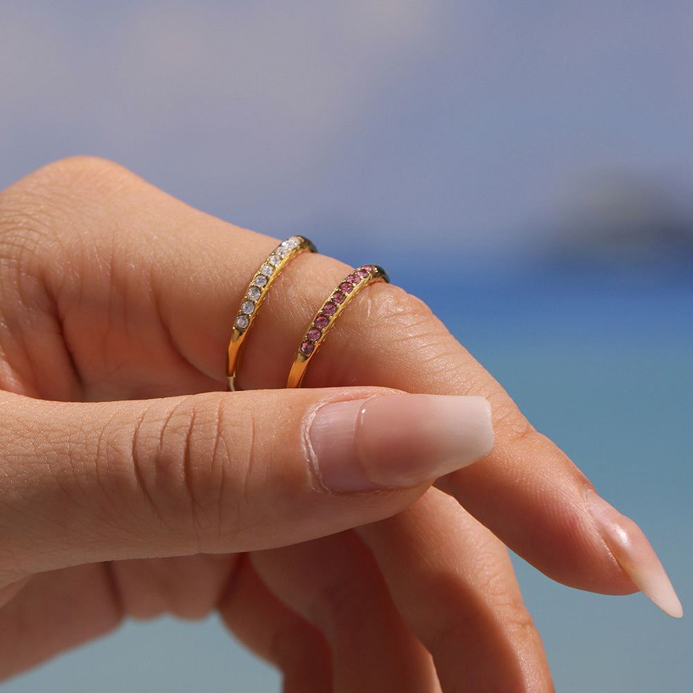 Planderful 5A Zircon Row Ring For Girls Side Opening