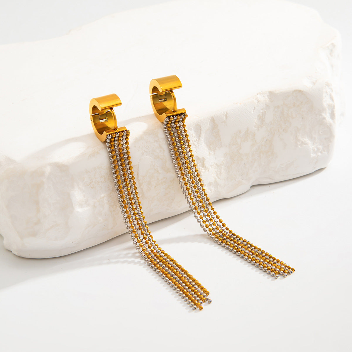 Planderful Vienna Verve Stainless Steel Fringe Earrings For Women Personalized Bead Fringe Multi Layer Statement