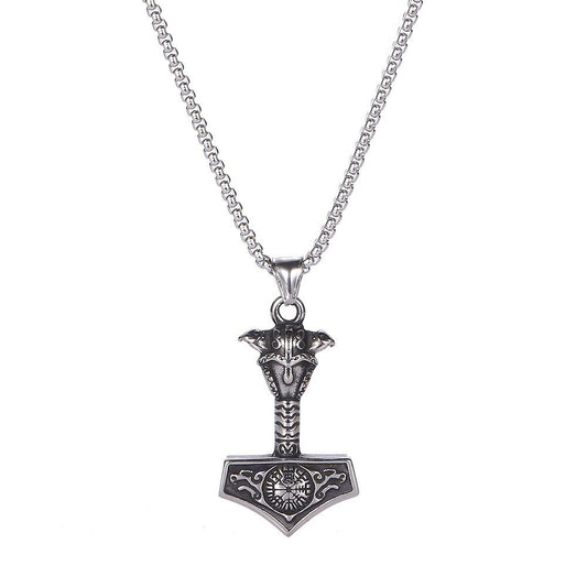 Titanium Steel Non-Fading Jewelry Thor Hammer Necklace for Men