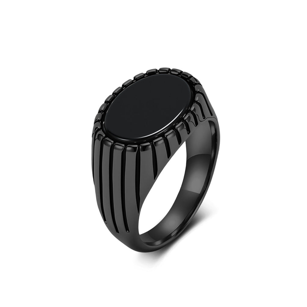 Men's Stainless Steel Black Gemstone Ring