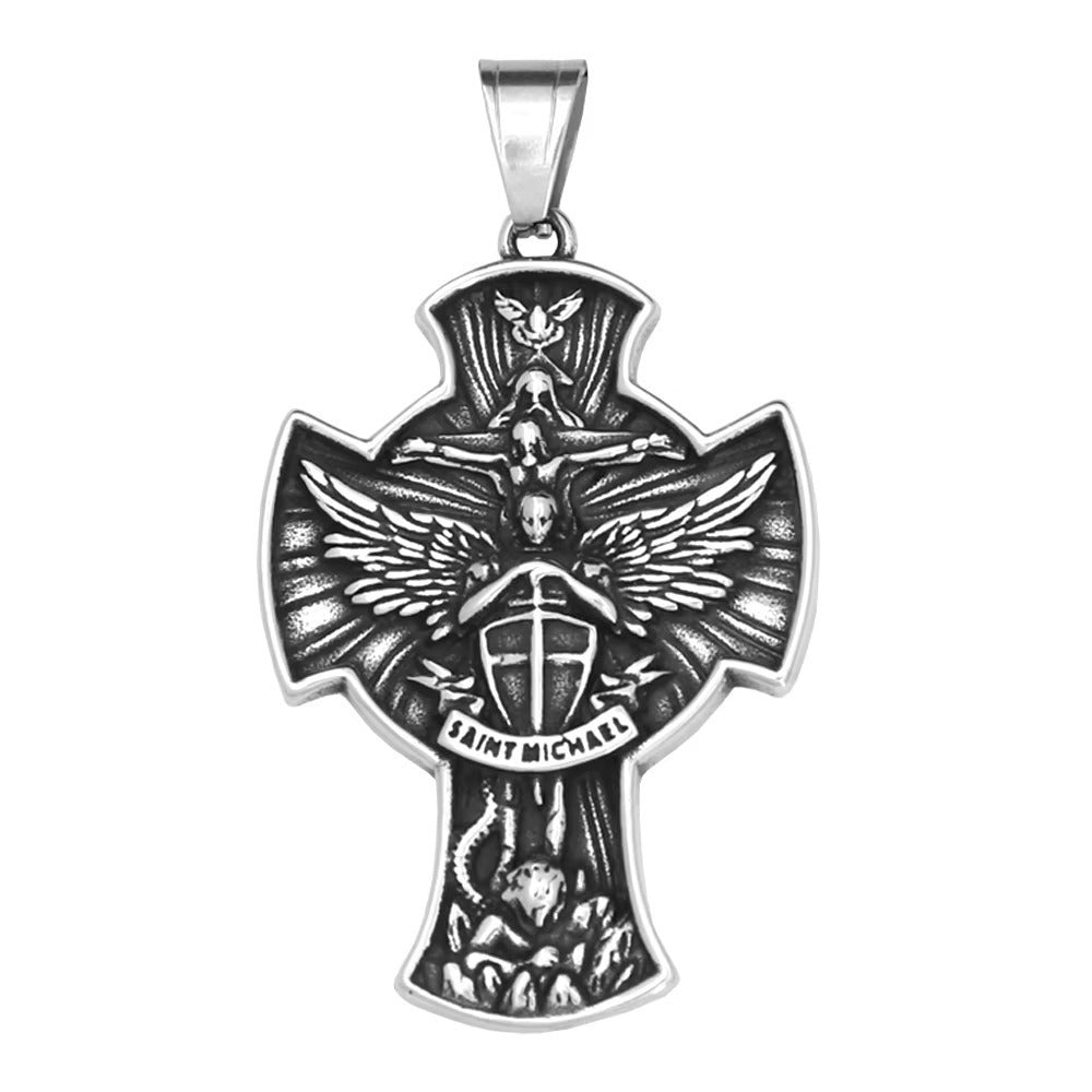 St. Michael Cross Stainless Steel Men's Pendant Necklace