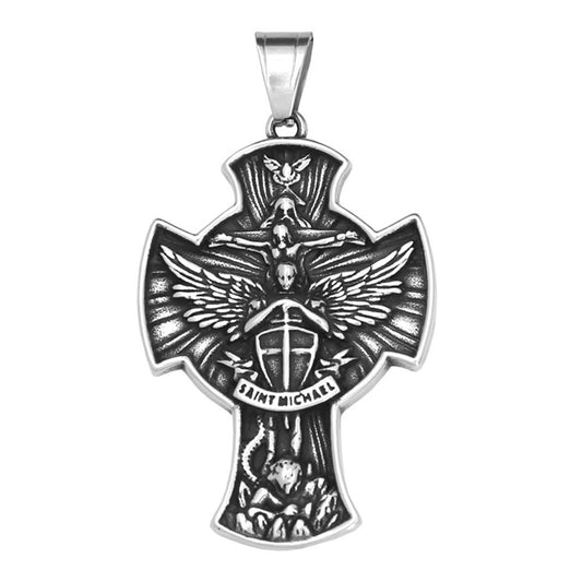 St. Michael Cross Stainless Steel Men's Pendant Necklace