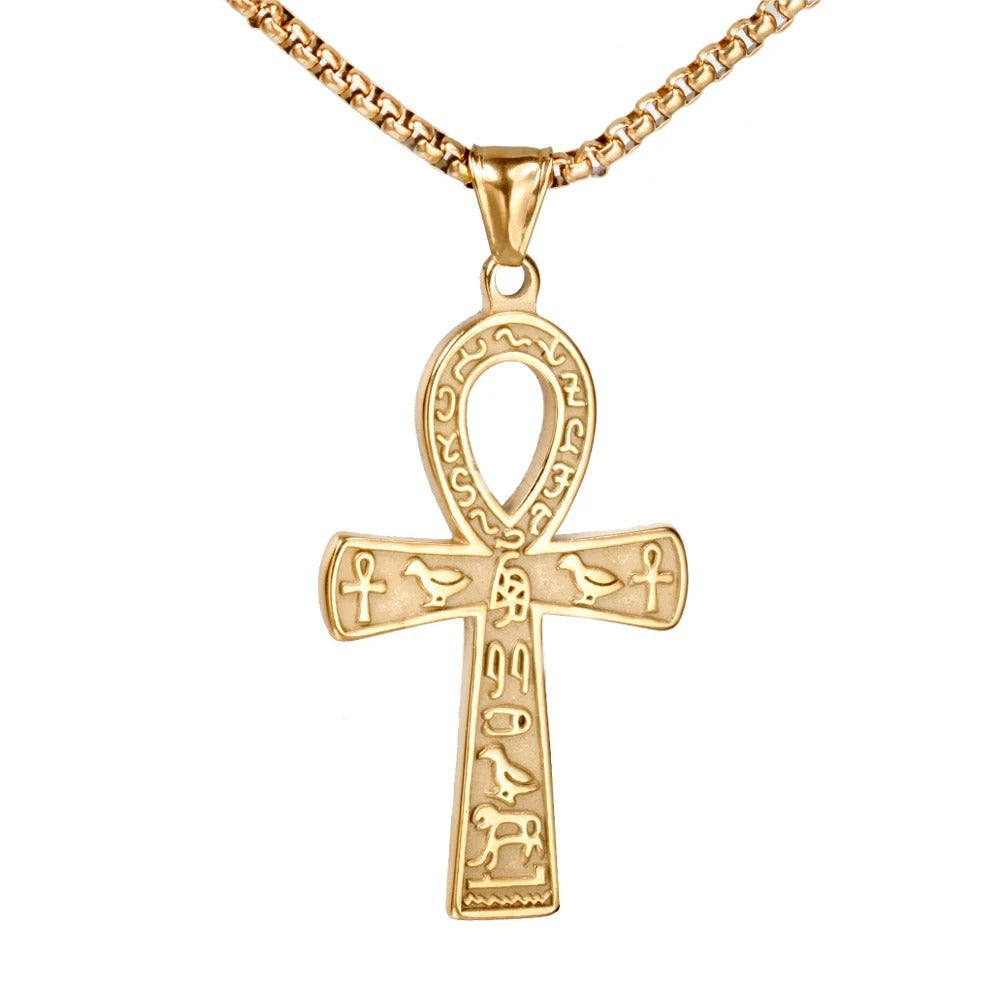 Punk Cross Egyptian Stainless Steel Men's Pendant Necklace
