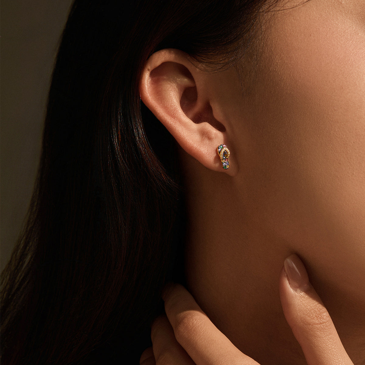 925 Sterling Silver Multicolor Two-Tone Zircon Stud Earrings
