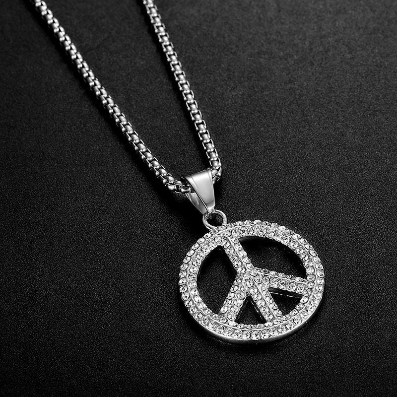 Steel Necklace - Statement Peace Sign Pendant