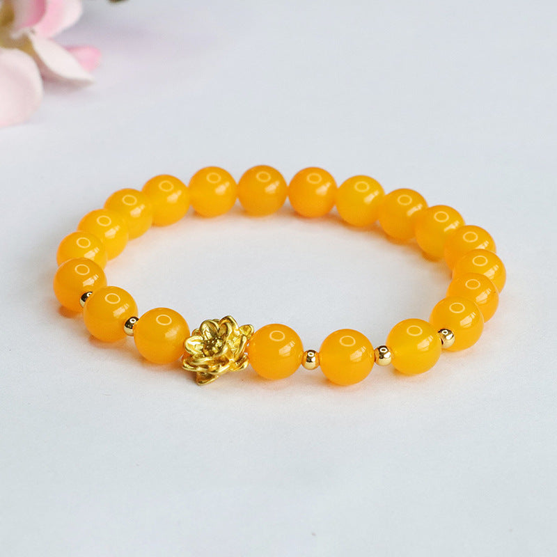 Golden Lotus Chalcedony Bracelet - Sterling Silver Female Jewelry