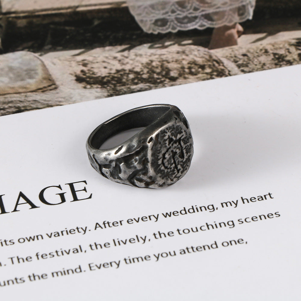 Mens Stainless Steel Ring European American Ancient Silver