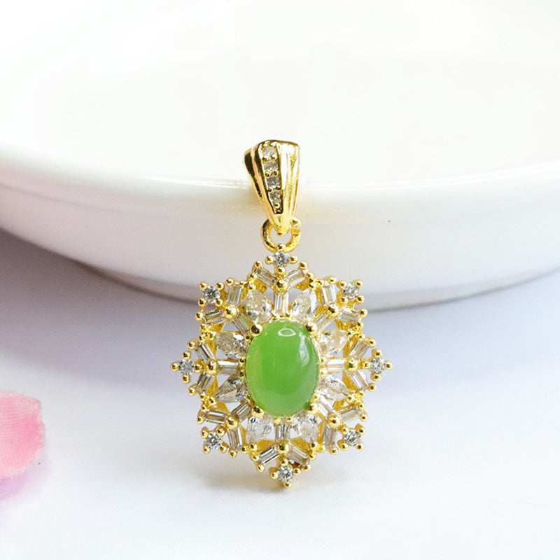 Snowflake Jade Necklace with Sterling Silver Chain