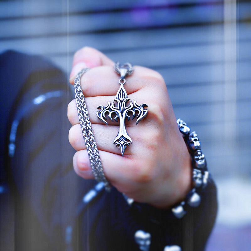 Titanium Steel Retro Flame Cross Pendant for Men - Trendy European and American Accessories