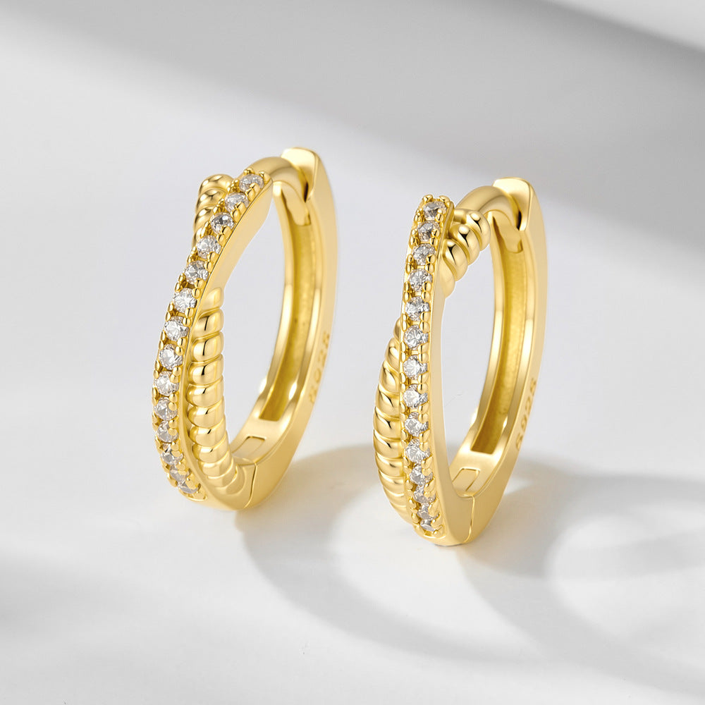 S925 Sterling Silver Zircon Cross Ear Buckle Zircon Geometric Circle Earrings