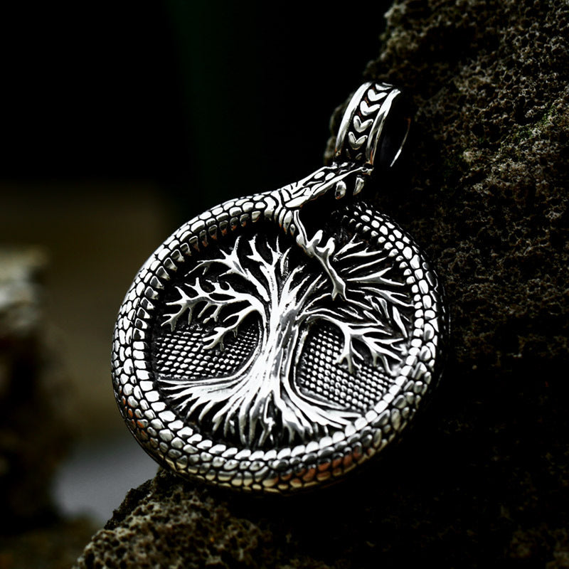 Nordic Viking Tree of Life Titanium Steel Ouroboros Pendant Jewelry for Men – Wholesale Stainless Steel Collection