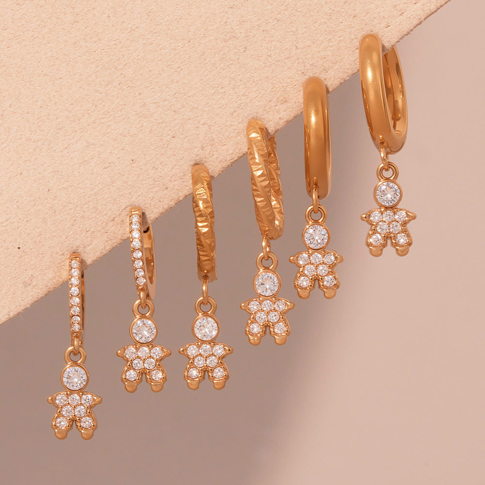 Planderful Little Prince Zircon Earrings Stainless Steel Women