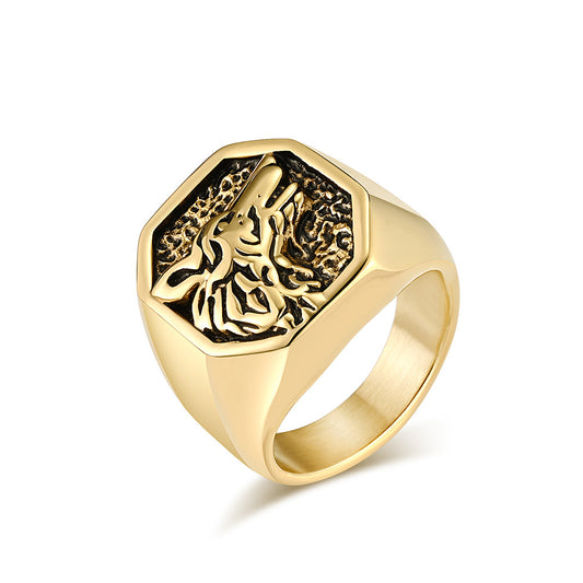 Planderful Titanium Wolf Head Ring For Men Bold Vintage Hip Hop Style Domineering Punk Accessory