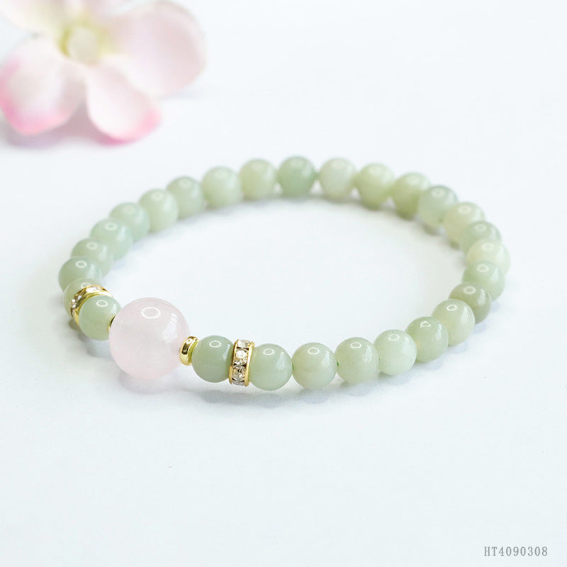 Qingshui Hetian Jade & Rose Quartz Bracelet