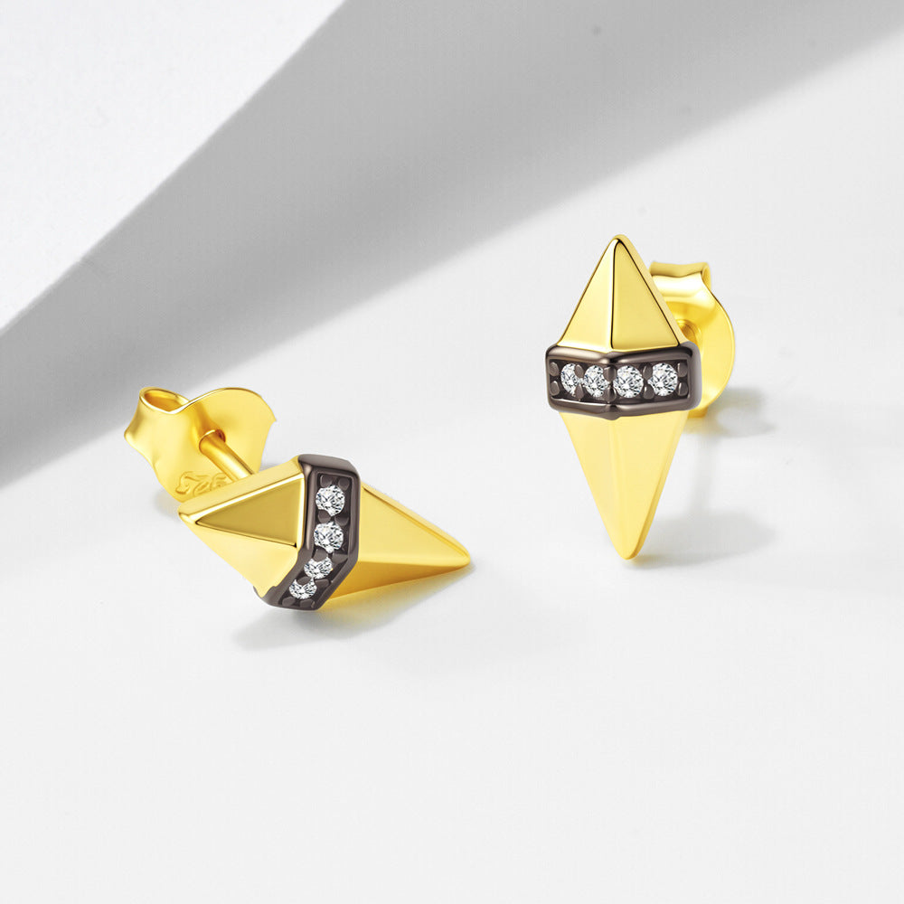Geometric Rhombus Stud Earrings S925 Sterling Silver Punk Style Trend Two-Color Electroplated Earrings