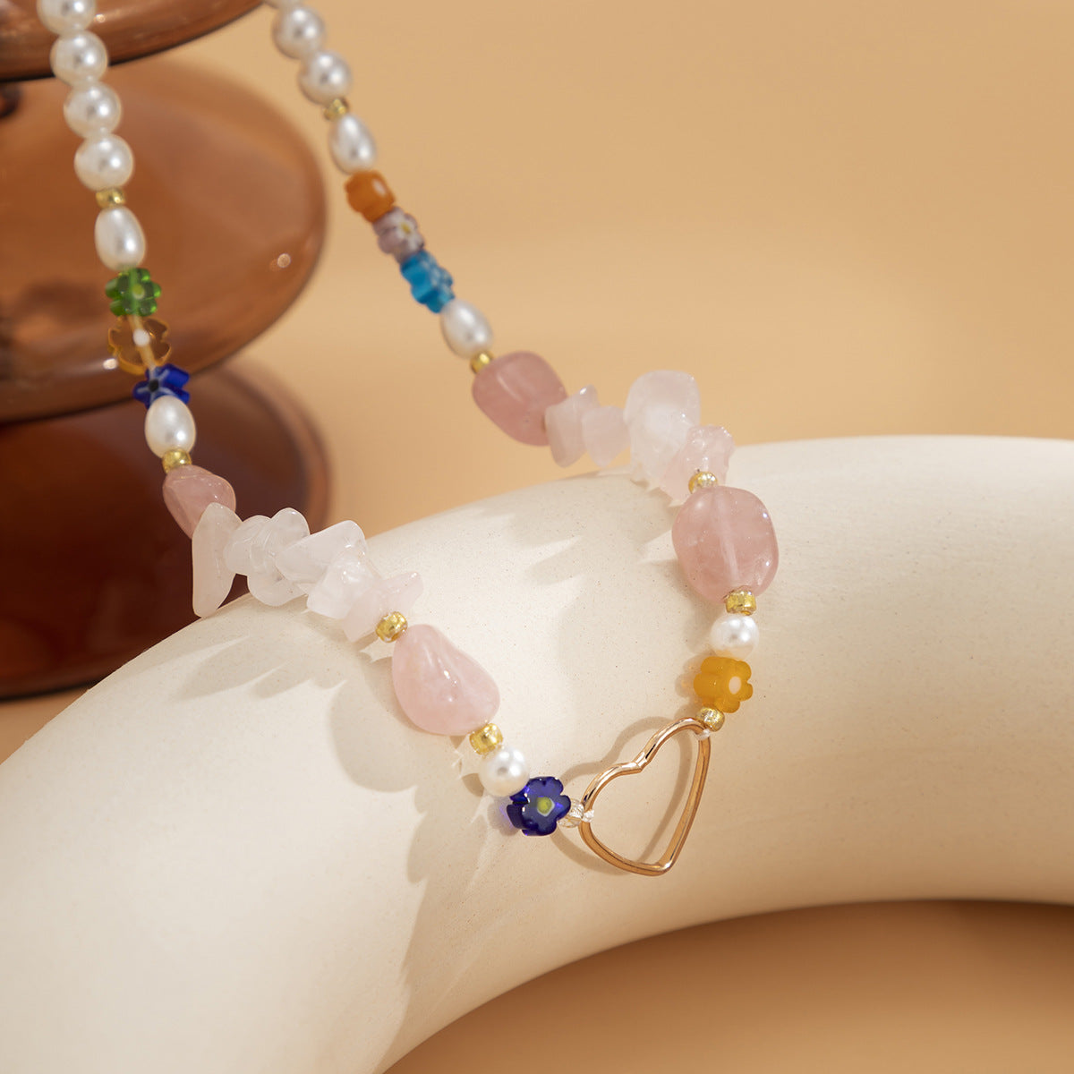 Planderful Vienna Verve Flower Heart Necklace For Women, Retro Spliced Layered Multi Heart Gravel Statement Jewelry