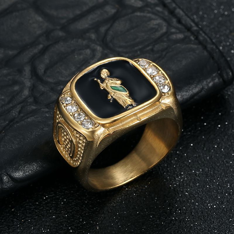 Planderful Everyday Genie Hip Hop Ring Stainless Steel Gold Plated Zircon Men St Jude Design