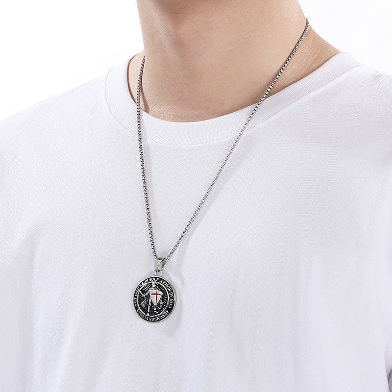 Templar Cross Shield Pendant Red For Men Titanium Planderful