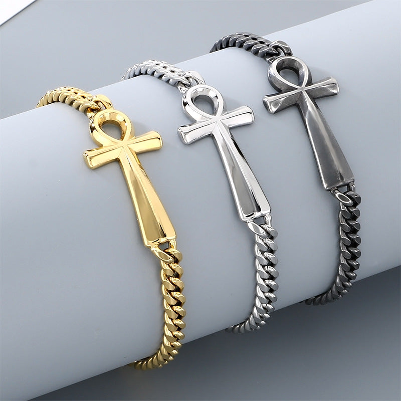 Talisman Of Life – Antique Ancient Egyptian Anka Cross Cuban Chain Titanium Steel Unisex Bracelet