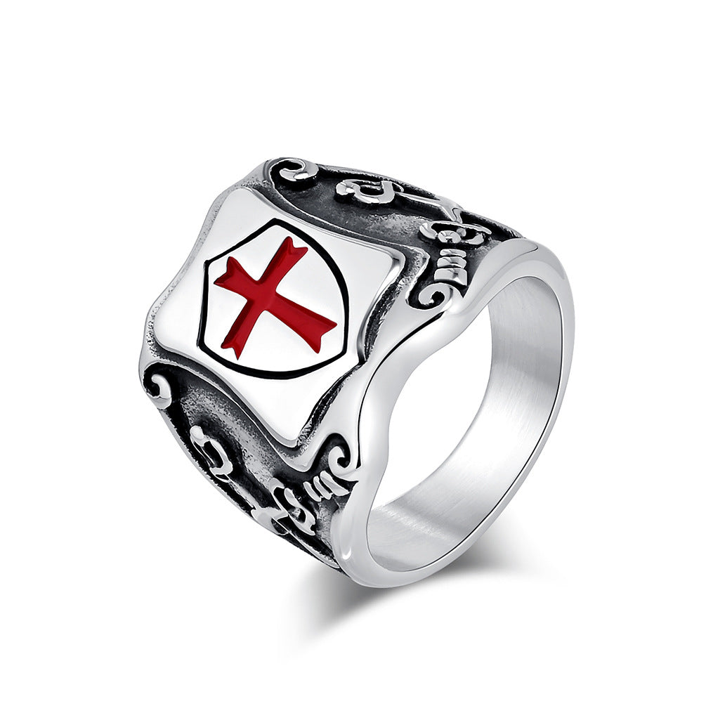 Steel Ring – Statement Cross Shield Punk Military Style For Men Retro Armor Edition By Planderful