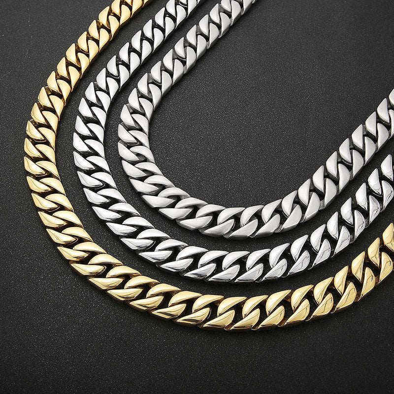 Simple And Fashionable Versatile, Rock Hip-Hop Titanium Steel Men's Polished 20mm Cuban Chain Necklace