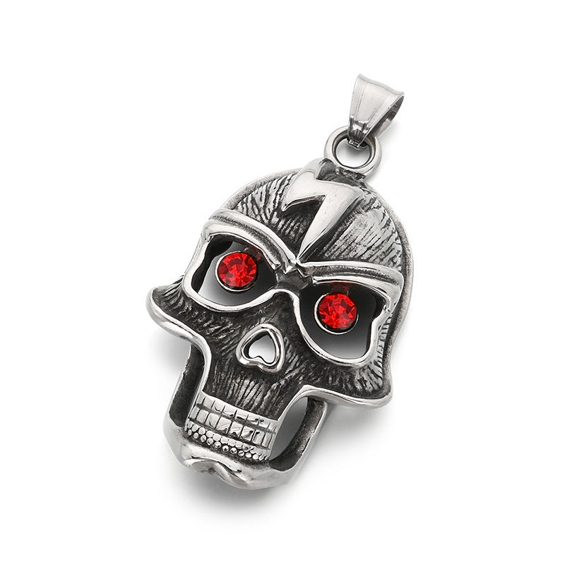 Viking Warrior Helmet Buddha Head Pendant, Dark Gothic Wind Lightning Red Eye Skull Necklace