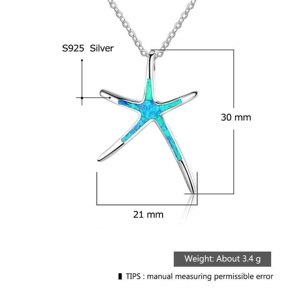 Planderful Jewelry Opal Starfish Necklace Sterling Silver