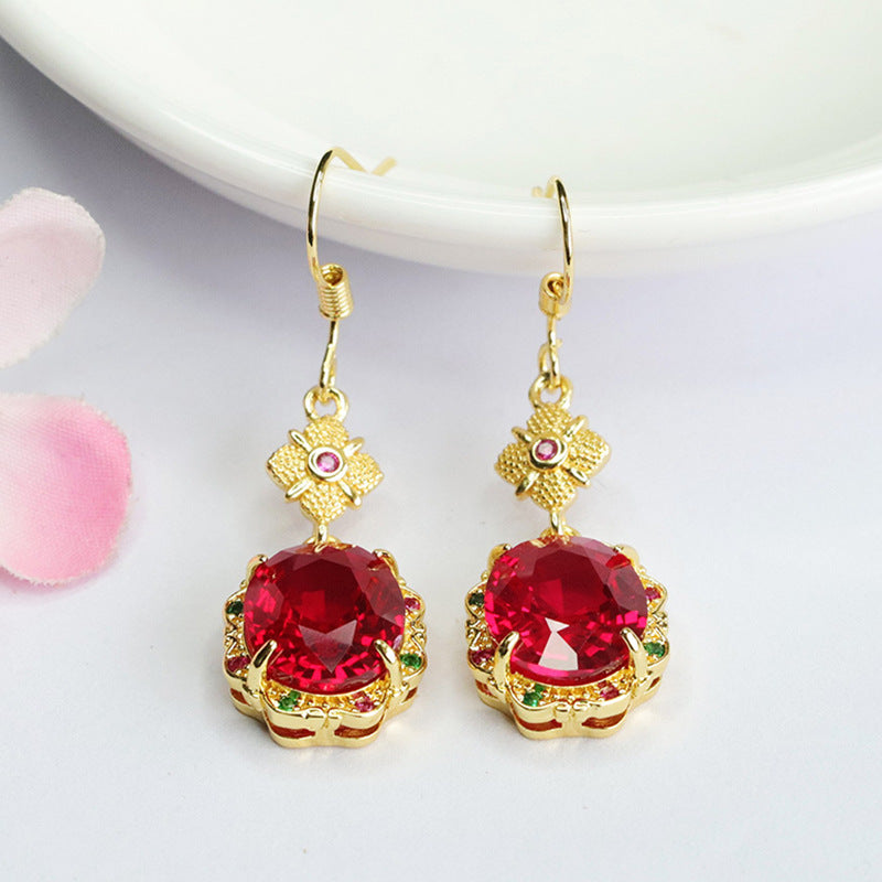 Lab-Grown Ruby Clover Drop Earrings