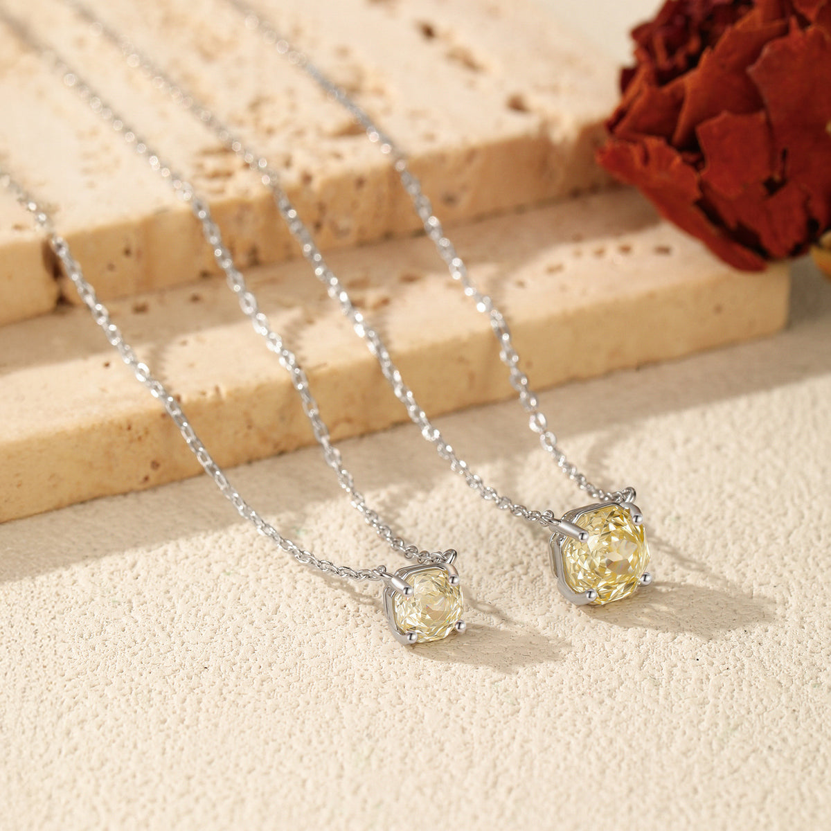 925 Sterling Silver Soft Yellow Rose-Cut Necklace