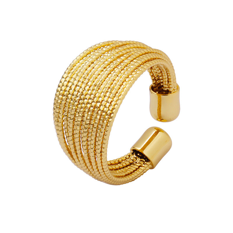 Elegant Copper Gold-Plated Multi-Layer Geometry Ring for Women