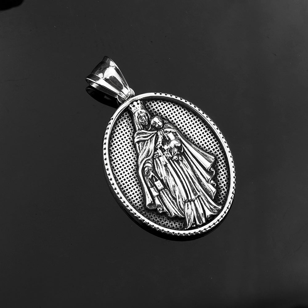 European And American Retro Men's Jewelry Stainless Steel Pendant Ancient Greek Virgin Mary Necklace