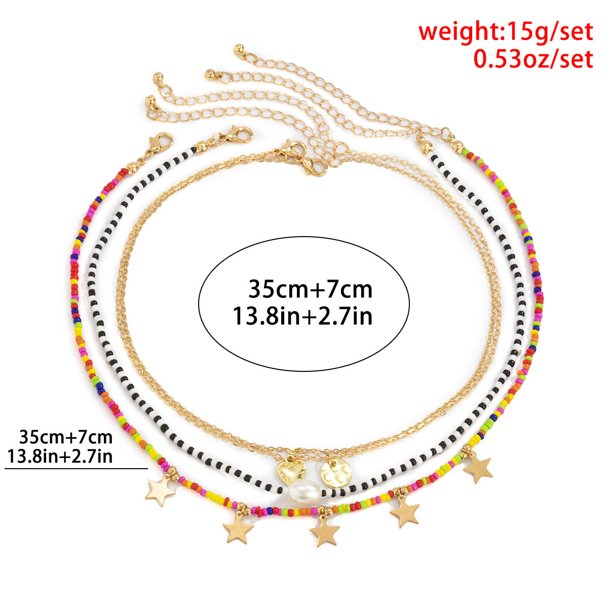 Planderful Vienna Verve Beaded Heart Necklace For Women Colorful Fringe Star Pendant Statement Jewelry