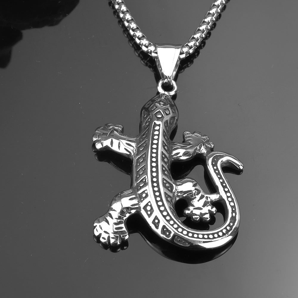Retro Stainless Steel Men's Pendant Gecko Necklace Pendant