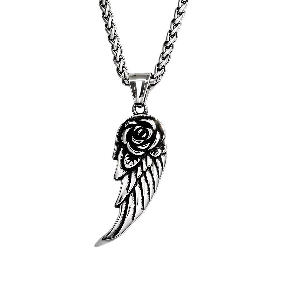 Rose Feather Stainless Steel Men's Pendant Necklace