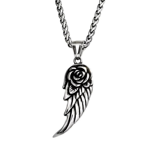 Rose Feather Stainless Steel Men's Pendant Necklace