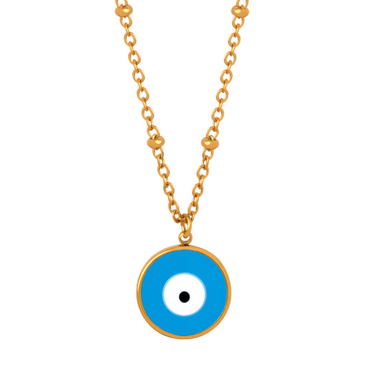 Golden Glazed Devil's Eye Pendant Necklace - Retro Fashion Jewelry