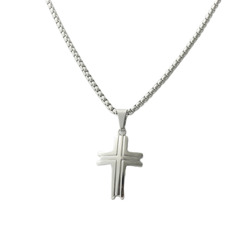 Stylish Titanium Steel Cross Pendant Necklace for Men - Personalized Retro Design