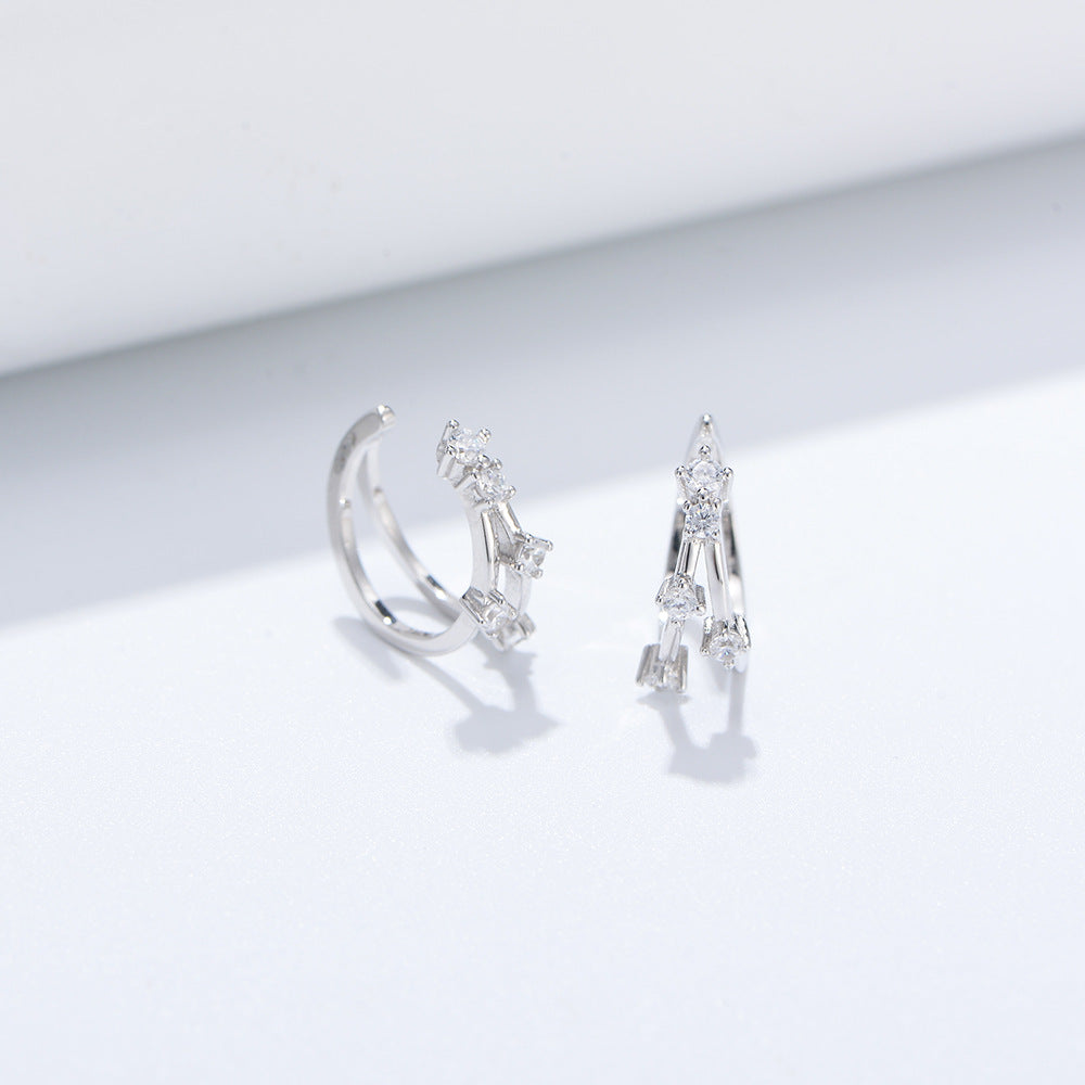S925 Sterling Silver Geometric Micro-Inlaid Zircon Ear Clips, No Ear Piercings, Cold Wind, Earrings