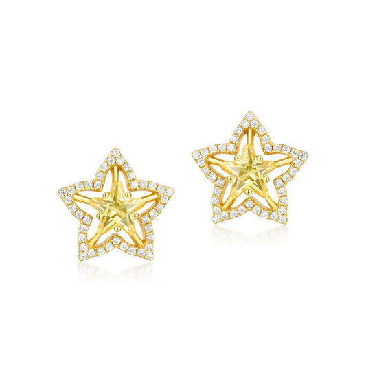 Yellow Zircon Starfruit Sterling Silver Stud Earrings