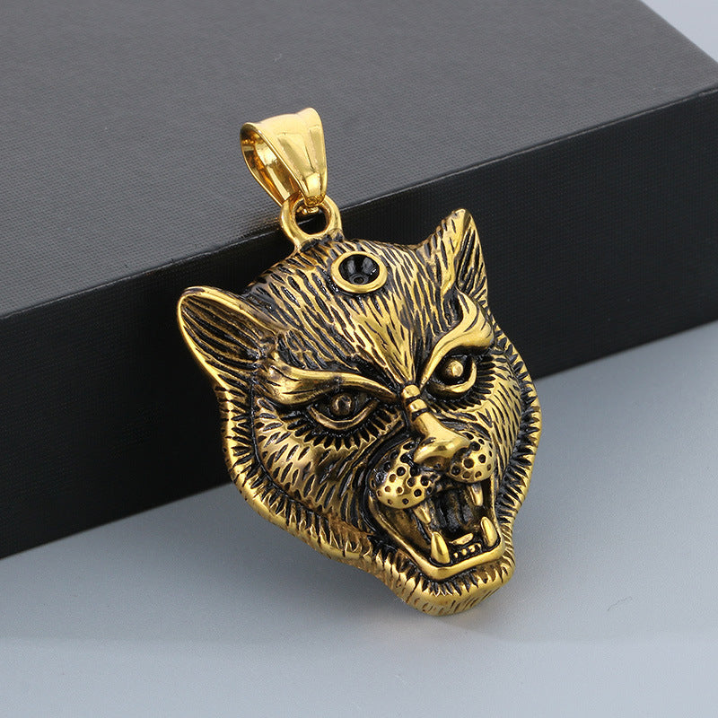 Trendy Dark Animal Pendant - Hip Hop Retro Punk Leopard Zircon Titanium Steel for Men